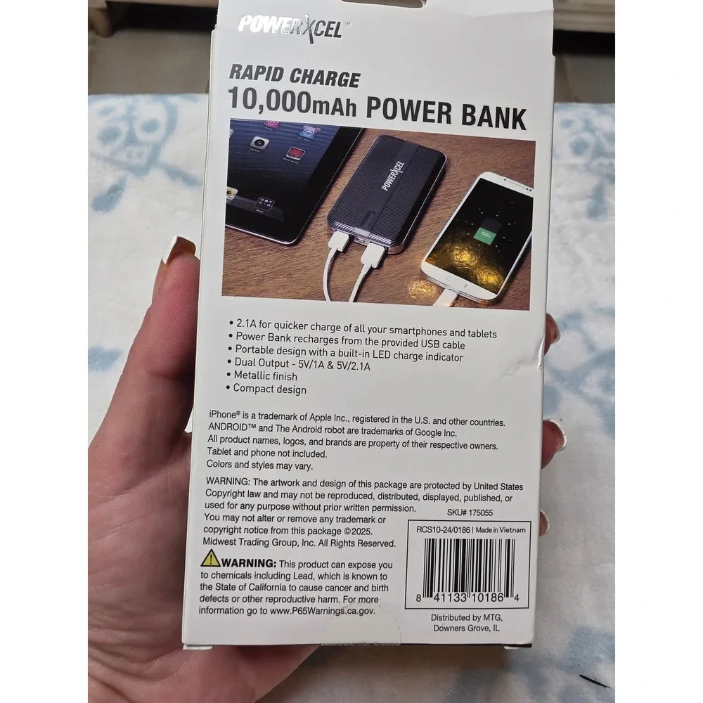PowerXcel 10000mAh‎ Rapid Charge Power Bank Dual USB Portable Slim Black 15mm